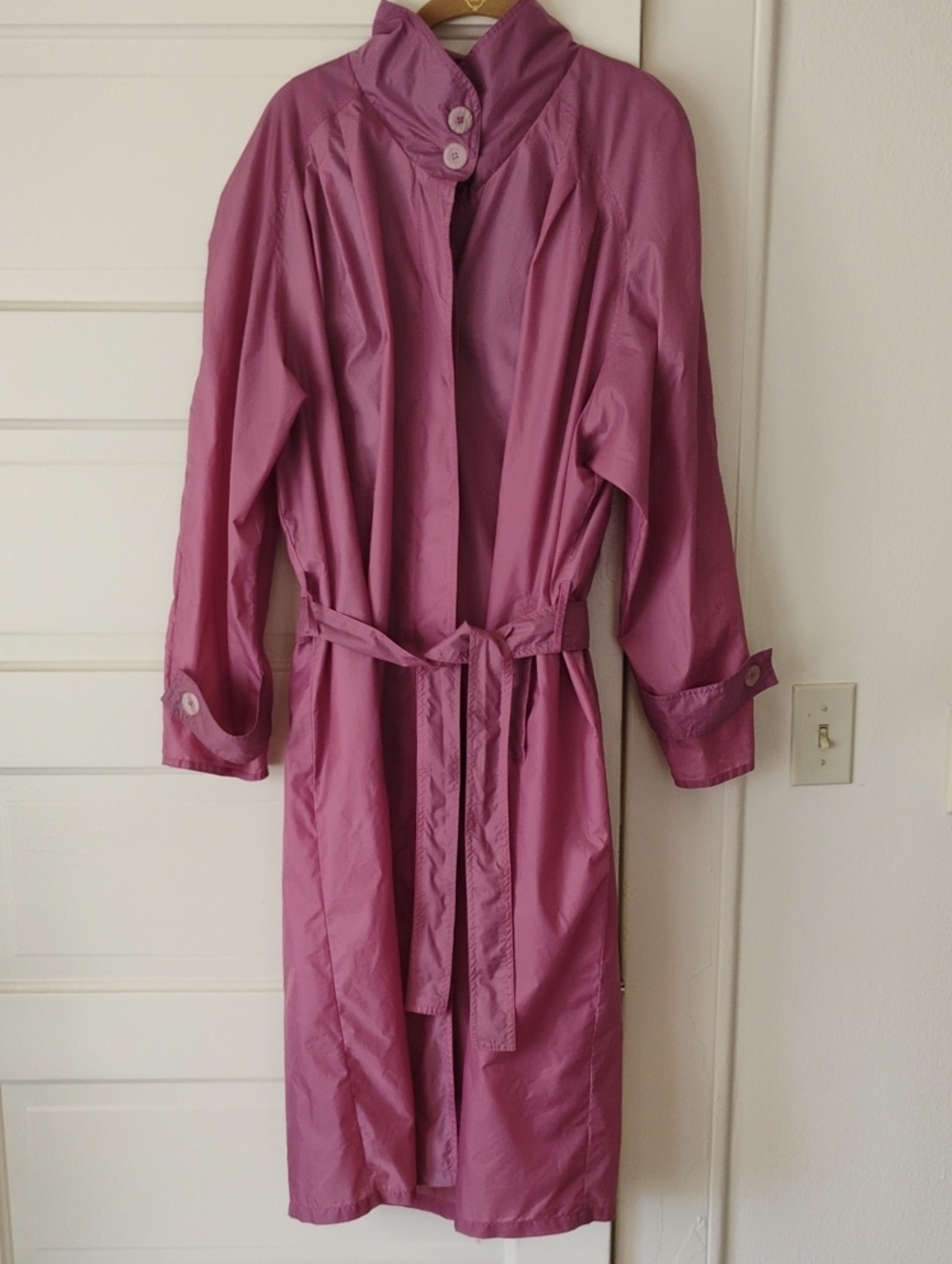 Women's Mauve Lightweight Raincoat Trench Coat Aquasheen Vintage Nylon Large